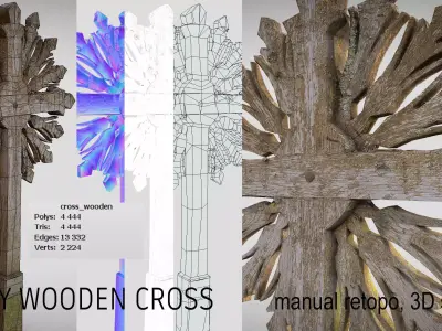 Mossy Wooden cross Low-poly 3D model