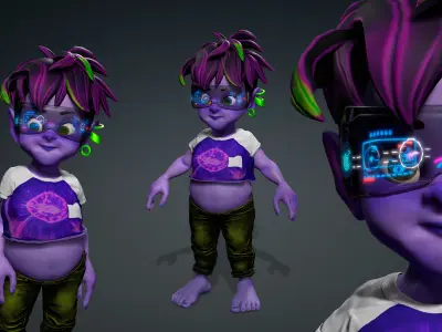 Cartoon Boy Character - Stylized Style Alien Cyberpunk Fantasy 3D model