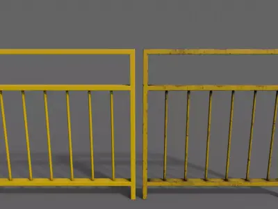 PBR Pedestrian Guard Rail Yellow V4 Low-poly 3D model