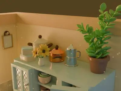 Cozy Village Kitchen Diorama Low-poly 3D model
