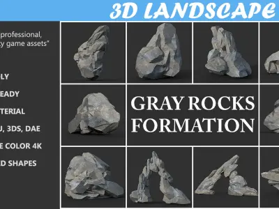 Low poly Gray Rock Formation 190421 Low-poly 3D model