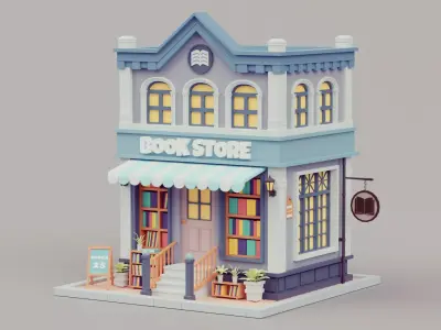 cartoon bookstore 01 Low-poly 3D model