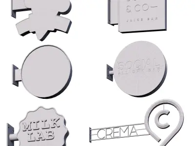 Set Of Console Signs For Cafes And Shops 3D model
