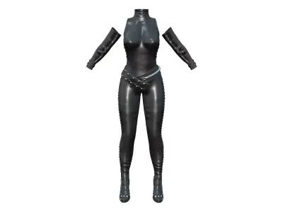 Black Leather Lace Up Body Suit Outfit Suit Armwarmers Boots Low-poly 3D model