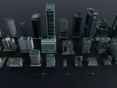 Seoul 3D pack Korean buildings props environment streets Low-poly 3D model