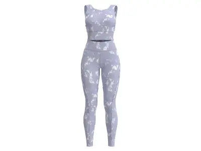 Light Blue Floral Tight-Fit Yoga Outfit Free low-poly 3D model