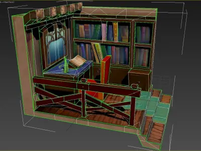 Medieval Library Interior Low-poly 3D model