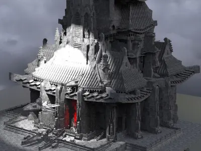 Sci-Fi dark Cyberpunk temples Kit bash 3D model