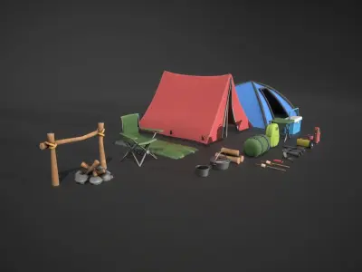 Stylized Camping Prop Pack - 23 Unique Assets Low-poly 3D model