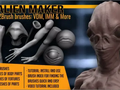 Alien Maker 130 ZBrush IMM and VDM brushes   3D model