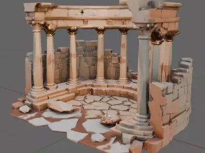 Ancient Stone Temple Ruins  Low-poly 3D model