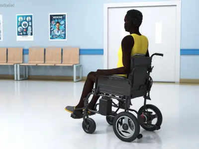  Elderly Man Sitting in the Electric Wheelchair 