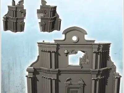 Ruined baroque church with pediment and frame 19 - Modern WW2 WW 3D print model