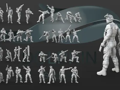 38 figure Sci fi soldier set 3D print model