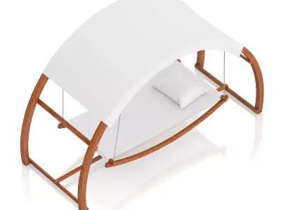 Wooden Hammock with Sunshade 3D model