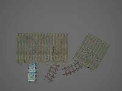 Mine 1 train station with two wooden sheds Low-poly 3D model