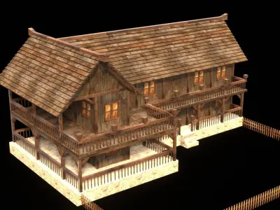Medieval Tavern Exterior Low Poly Model Low-poly 3D model