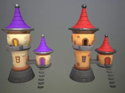 Stylized magic tower Low-poly 3D model