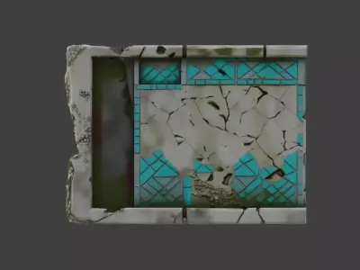 Ancient Ruined Stone Wall with Turquoise Low-poly 3D model