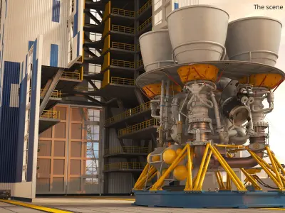  Four-Chamber Liquid Rocket Engine with Yellow Struts Grey 