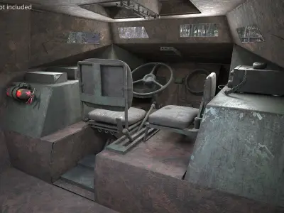 Forest Camo Combat Vehicle Worn Dirty with Interior Rigged for Cinema 4D 3D model