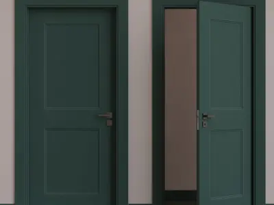 Interior Door 02 Variant 6 Green Finish PBR Game Ready Low Poly Low-poly 3D model
