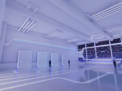 Sci Fi Exhibition Hall Interior with real world 3D model