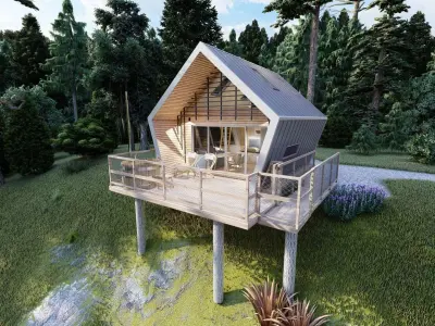 modern vacation residential house 3d model Low-poly 3D model