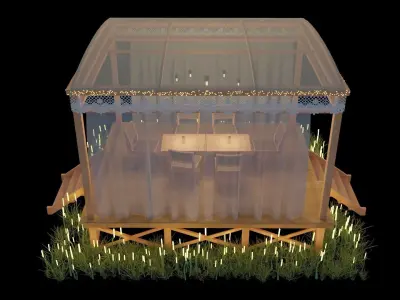 bedstead wooden gazebo with lights 3D model