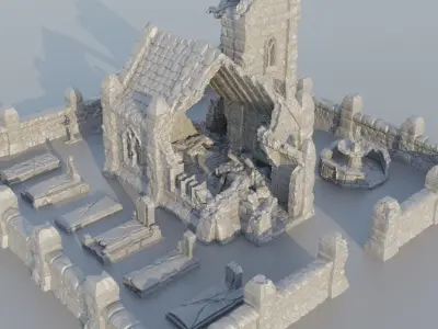 Ruined Small Church Tabletop Terrain 28 mm 3D print model