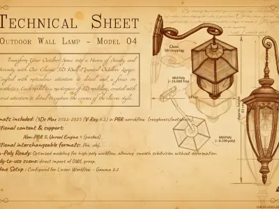 Classic 3D Wall-Mounted Outdoor Lamps - MODEL 04 - Low-poly 3D model