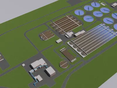 Water Waste and Sewage Treatment Plant 3D model