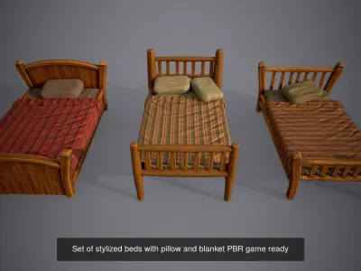 Set of stylized furniture PBR game ready 3D Model Pack
