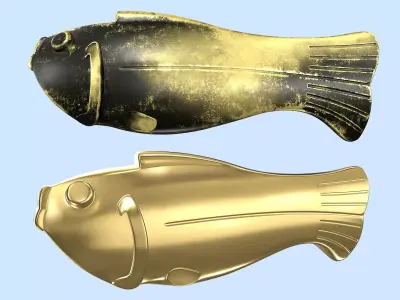 Vintage antique bronze gold fish for visualization and printing Low-poly 3D model