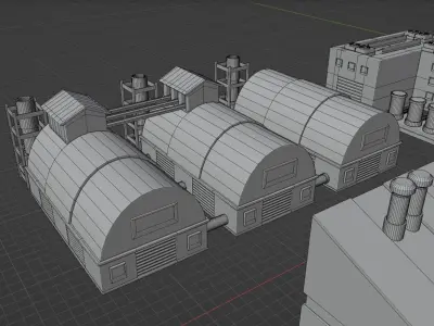 Low Poly 10 Industrial Buildings Mini Pack 6 - Untextured Low-poly 3D model
