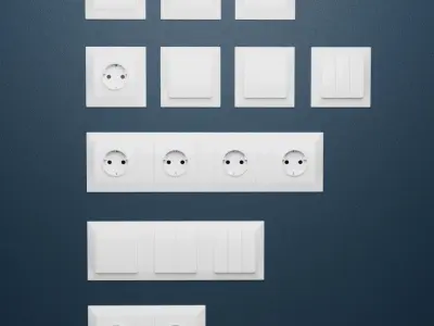 A set of switches sockets and other items with frames 3D model
