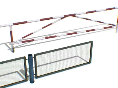 Military Security Gate Fence with Barrier Stop Low-poly 3D model