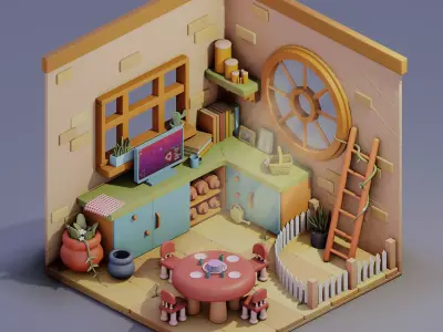 Diorama house with furniture in it Free 3D model