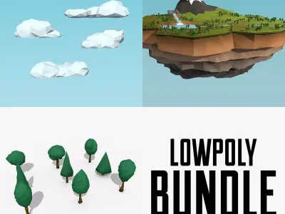 Low Poly Nature island with mountains and trees Low-poly 3D model