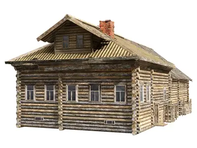 Wooden village old raw house da1 Low-poly 3D model