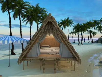 Beach leisure thatched cottage 3D model