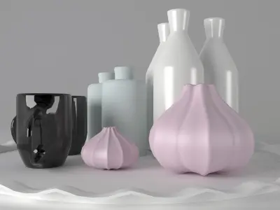 Vases Collection on tray 3D model
