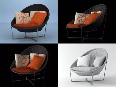 Nido four different chairs with orange pillows 3D model