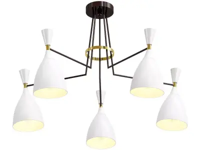 lumion five light chandelier with brass and shades 3D model