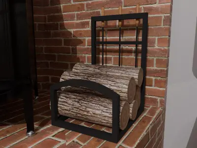 Firewood Holder and Fireplace Tools Free low-poly 3D model