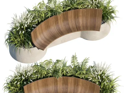 Bench with Plants - Urban Furniture 03 3D model