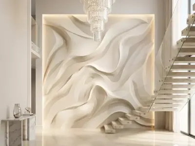 Modern Wave Relief Panel Wall Decor Set STL Mural CNC 367 3D model