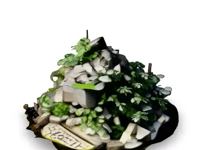 Realistic Rock Pile with Vegetation Low-poly 3D model