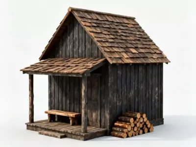 Rustic Dark Wood Cabin 3D Model - Secluded Wilderness Home Low-poly 3D model