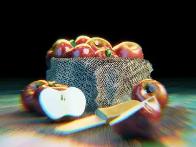 Apple in a Bowl with Fabric over wooden plank floor-Blender 3D model